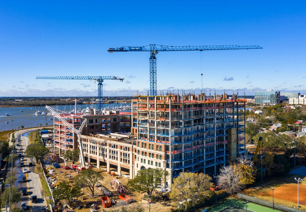 Aerial view of construction site documentation